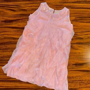Pink Sleeveless Ruffled Dress with sequin collar